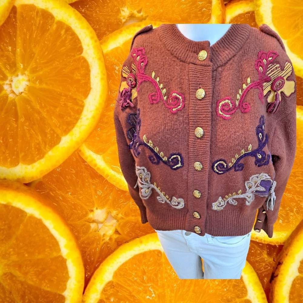 Suzelle Embellished Knit Cardigan Sweater  Angora Lambswool Blend Women's Medium - Picture 11 of 12